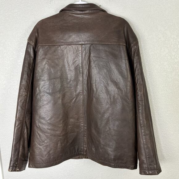 Vintage 90s Y2K Mens XL Genuine Leather Chore Coat Barn Jacket Brown - Picture 3 of 6